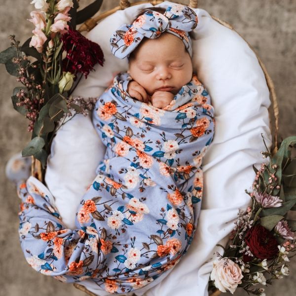 Snuggle Hunny - Swaddledecke Vintage Blossom mit Stirnband